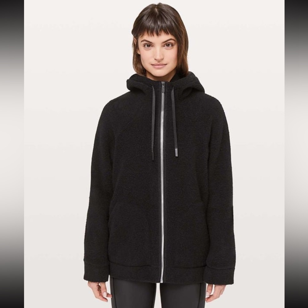 Lululemon Athletica So Sherpa Fleece Hoodie Jacket Black Zip Size 6